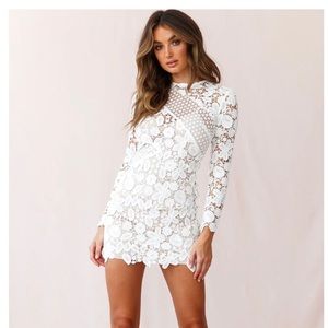 Selfie Leslie ASYMMETRICAL MESH DRESS WHITE